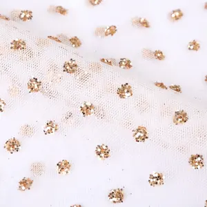 New Fashion Sparkling Champagne Color Glitter Dots Fabric Sequins Gold Glitter Tulle Fabric For Wedding