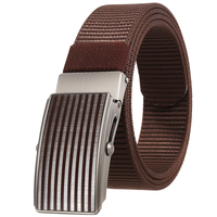Ceinture à cliquet en nylon tressé réglable, ceinture décontractée multicolore pour l'extérieur avec boucle automatique à rayures verticales