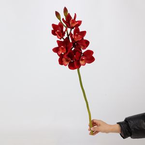 KEWEI 1579 Orchidées <span class=keywords><strong>Cymbidium</strong></span> artificielles vertes à 7 têtes, toucher réel, <span class=keywords><strong>prix</strong></span> abordable - Product Image 6