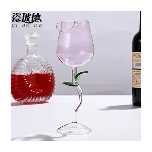 Elegant Creatieve Bloem Vormige Glazen Unieke Rose Rode Wijn Glazen Beker Wijn Glas Cup Voor Koppels Liefhebbers Valentijnsdag
