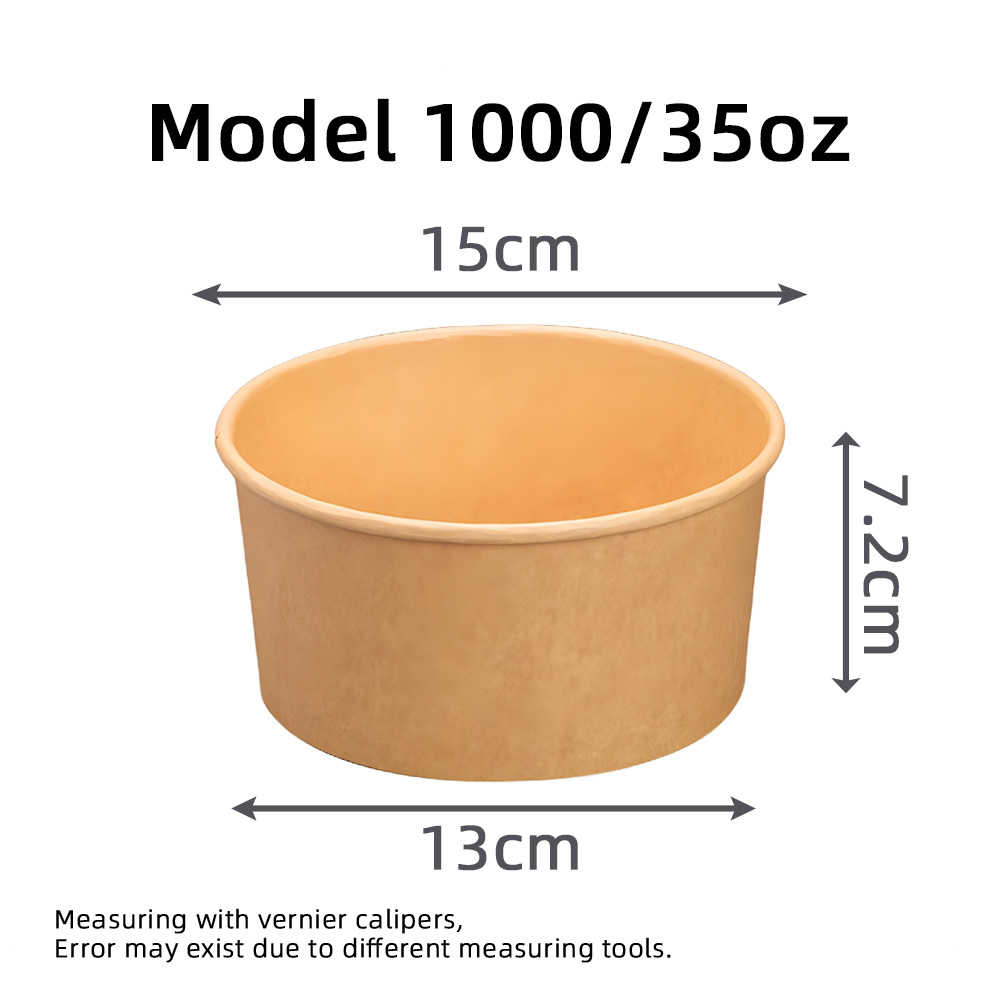 Round 1000 34oz Food Grade Disposable Paper Plates & Bowls for Rice Snack Salad Takeaway Containers Food Packaging