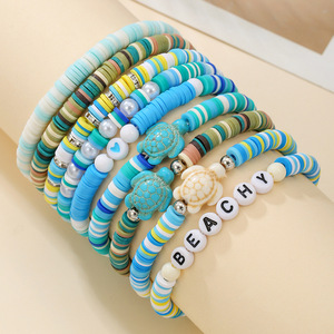 Ocean Series Polymer Clay Stackable <b>Bracelet</b> Set Beachy <b>Turtle</b> Beaded Women Gift Jewelry Spring 2025 - Product Image 1