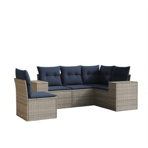 ชุดโซฟาหวายเทียมสีเทาโมเดิร์น พร้อมเบาะรองนั่ง 5 ชิ้น เฟอร์นิเจอร์สวนสำหรับนั่งเล่นกลางแจ้ง ดีไซน์ร่วมสมัย - Product Image 1