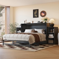 Lit Murphy complet en bois avec armoire, tiroirs et décoration en rotin pour hôtel, appartement, chambre à coucher, expédié par la poste