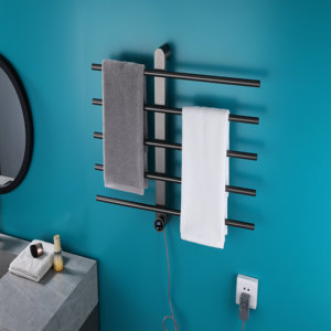 EIOIOL <span class=keywords><strong>Support</strong></span> autoportant à double conception Multi barres en acier inoxydable blanc Porte-serviettes électrique pliable pour hôtels - Product Image 1