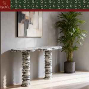 <span class=keywords><strong>Table</strong></span> d'entrée moderne en travertin GOLDKING, beige, pierre naturelle, <span class=keywords><strong>console</strong></span> artistique, meuble sur mesure pour la décoration du salon - Product Image 6