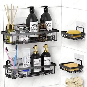 Paquete de 4 esquinas sin perforación de acero inoxidable a prueba de herrumbre montado en la pared interior colgante <span class=keywords><strong>ducha</strong></span> Caddy baño organizador estantes almacenamiento - Product Image 1