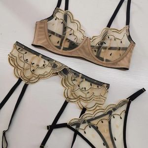 Ensemble de lingerie sexy 3 pièces pour femme en dentelle ajourée, comprenant <span class=keywords><strong>soutien</strong></span>-<span class=keywords><strong>gorge</strong></span> push-up et culotte string - Product Image 6