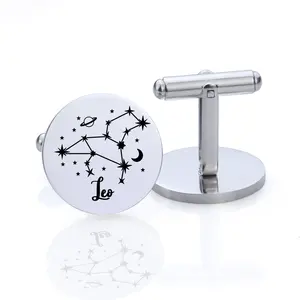 Zodiac Sign With Star Stainless Steel Cuff links Simple Jewelry for Men With Box