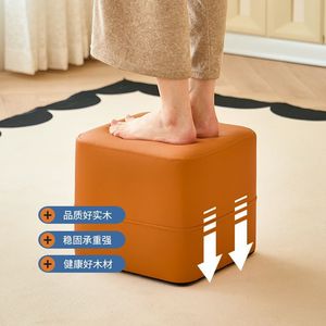 Taburete y otomana cuadrados para el hogar, reposapiés con cojín suave para sala de estar y dormitorio, con cubierta de cuero grueso, opciones multicolor - Product Image 3