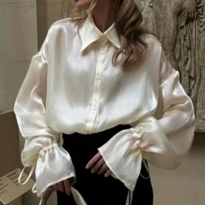 Nueva Llegada, Camisa de Satén Elegante con Botones y Manga Larga, Personalizable con Logotipo, para Mujer - Product Image 1