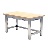 Plan de travail commercial durable, renforcé, industriel, robuste, en acier inoxydable, avec plateau en bois