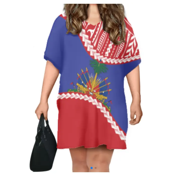 Imprimer à la demande drapeau haïtien imprimer à manches courtes robe t-shirt vierge pour femmes Logo personnalisé/conception/texte vêtements haïtiens en gros