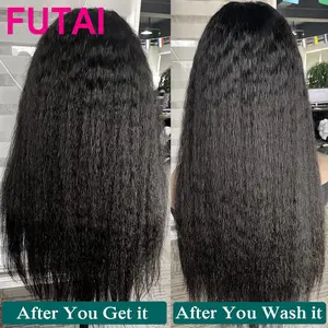 T parte encaje frontal rizado recto Natural brasileño pelucas de cabello humano para mujeres negras 13x6 Yaki recto HD peluca Frontal de encaje