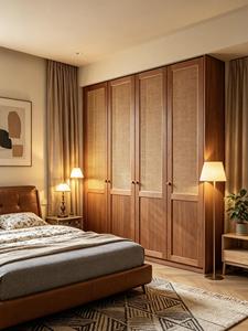 Armoire sur mesure en bois de cerisier d'Amérique du Nord massif avec <span class=keywords><strong>portes</strong></span> à insertions en rotin tressé pour chambre à coucher - Product Image 4