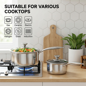 Casserole en acier inoxydable triple couche antiadhésive avec couvercle en verre, sauteuse hybride antiadhésive, poignée longue anti-brûlure - Product Image 3