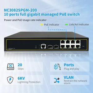 CVT Easy Set Up Desktop Or Wall Mount 300W IEEE 802.3af/at Standard 10 Port PoE Gigabit Ethernet Managed Switch