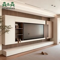Meuble TV mural intégré moderne, texture noyer de luxe, meuble multimédia flottant pour intérieur design