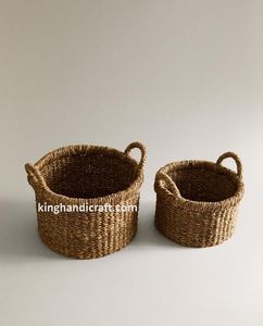 Panier de rangement pliable en jonc de mer écologique fait main, organisateur tressé naturel avec poignées pour vêtements, linge, jouets et rangement domestique - Product Image 6