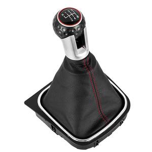 Couvre-poignée de levier de vitesses Volkswagen en cuir noir avec surpiqûres rouges, 5 ou 6 vitesses, transmission manuelle, style classique - Product Image 2