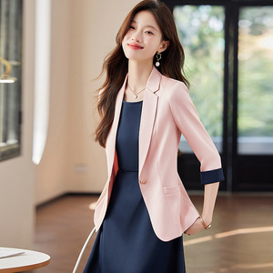 Women's 3/4 Sleeve Suit Jacket Summer Thin Style Petite Fit 2025 New Casual Mid Sleeve Professional Suit Set - Product Image 3