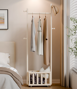 Perchero <span class=keywords><strong>de</strong></span> Pie <span class=keywords><strong>de</strong></span> <span class=keywords><strong>Madera</strong></span> Maciza, Diseño Minimalista, Plegable, Ecológico, con Cesta <span class=keywords><strong>de</strong></span> Almacenamiento <span class=keywords><strong>para</strong></span> Sala <span class=keywords><strong>de</strong></span> Estar y Dormitorio - Product Image 6