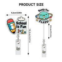 Porte-badge amusant sur le thème de l'école avec motifs de crayons, arc-en-ciel, fusées et planètes, et cordon à bord pailleté pour enseignants et étudiants