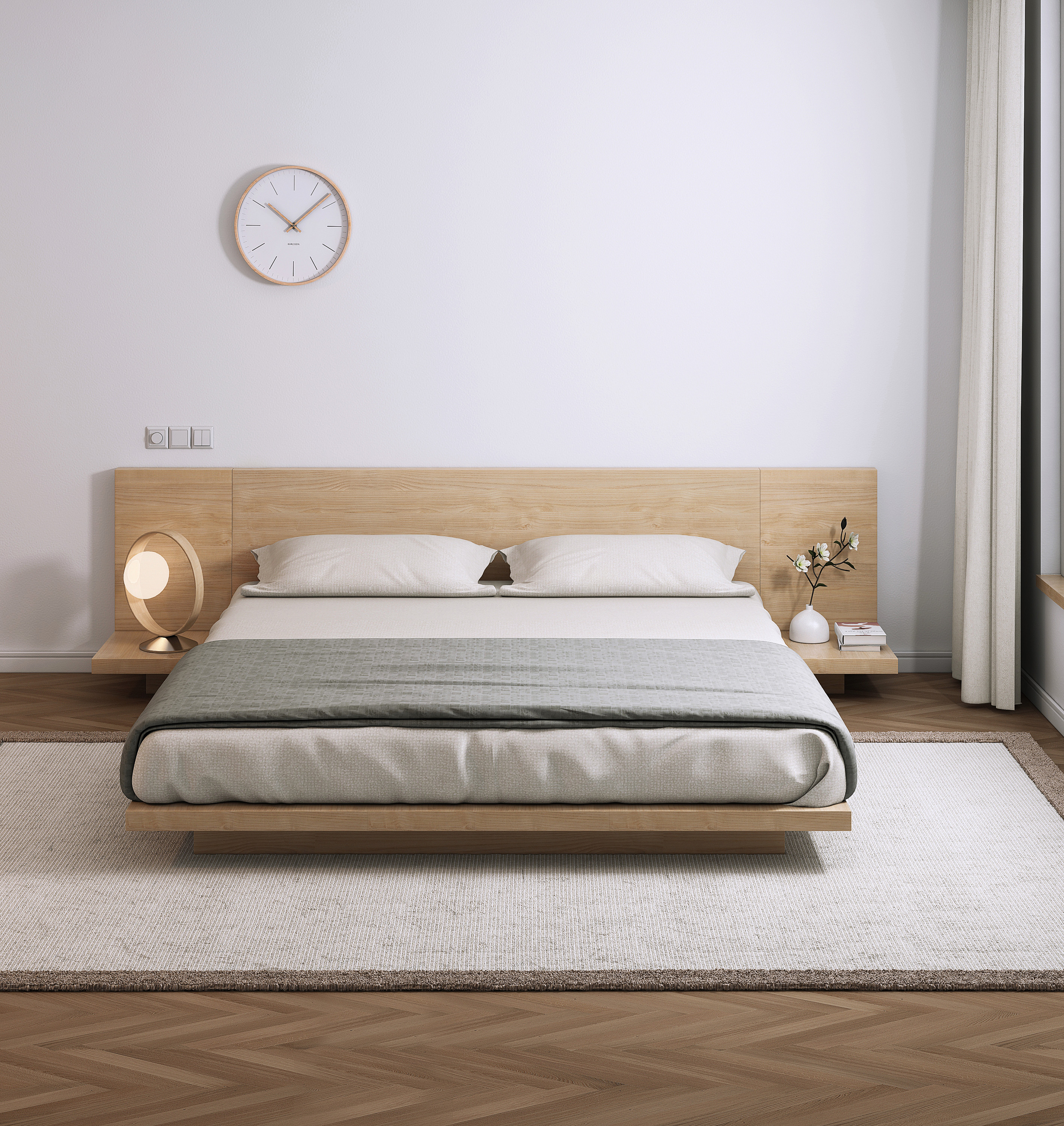 Home Hotel Tatami Low Bed Frames with Headboard Oak Wood Full Queen King Size Letto Matrimoniale 160 x200 Lit Coffre