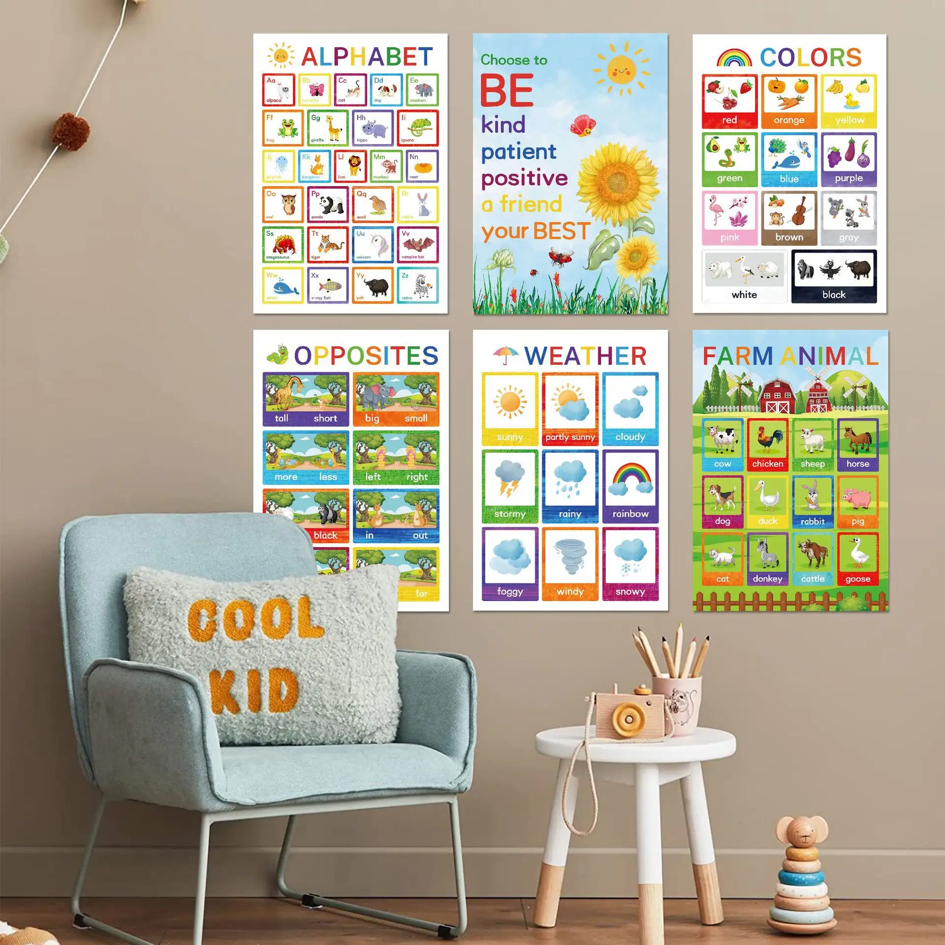 Groothandel Klaslokaal Kleuterschool Homeschool Baby Vormen Dagen Van Week Leren Grafieken Droog Wissen 12 Stuks Kinderen Educatieve Posters