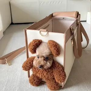 Bolso de hombro de oso de costura portátil para perros, bolsa de viaje para mascotas con cara