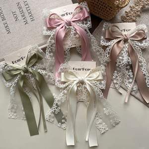 Dulce princesa niñas Hada accesorios para el cabello Color sólido largo Streamer cinta lazo pinza para el cabello lazo <span class=keywords><strong>de</strong></span> encaje blanco aleación Duckbill Clip - Product Image 1