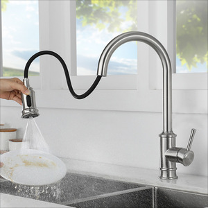 Jboyun Kitchen Faucet 304 Stainless Steel Single Handle Pull Out <b>Spray</b> Deck <b>Mounted</b> European Style - Product Image 2