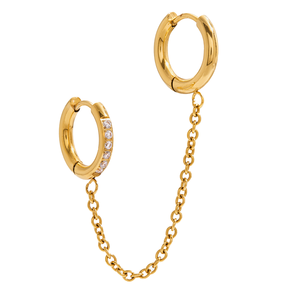 Boucles d'oreilles à double anneau en zircon en acier inoxydable plaqué or 18 carats de style classique, boucles d'oreilles de luxe léger haut de gamme, boucles d'oreilles tendance - Product Image 1