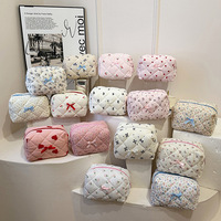 Nouvelle Trousse de Toilette Matelassée en Tissu de Coton Écologique Grande Taille à Motifs Floraux, Sac de Rangement Quotidien pour Voyage et Rouge à Lèvres