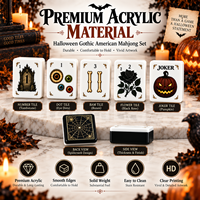 Ensemble de Mahjong Américain Gothique d'Halloween 160 Pièces, Tuiles en Acrylique Premium, Motif Toile d'Araignée, Joker Citrouille, Cadeau pour Fête Familiale