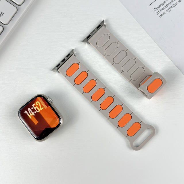 Compatible with 38/40/41/42/44/45/46/49MM Gold Multi-color Warrior Strong Magnetic Silicone Watch Strap Rubber