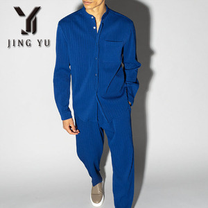 Azul marino de manga larga para hombre, ropa, <span class=keywords><strong>pantalones</strong></span> y camisas, conjuntos de ropa para hombre - Product Image 1