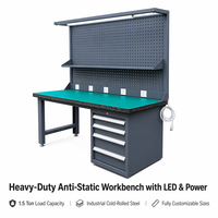 Mesa de Trabajo Antiestática ESD para Ensamblaje Electrónico con Luz LED, Regleta de Alimentación, Gabinete de 4 Cajones, Patas Ajustables, Personalizable OEM