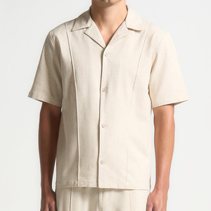 Camicie da uomo personalizzabili in cotone e lino a <span class=keywords><strong>maniche</strong></span> <span class=keywords><strong>corte</strong></span> traspiranti - Product Image 1