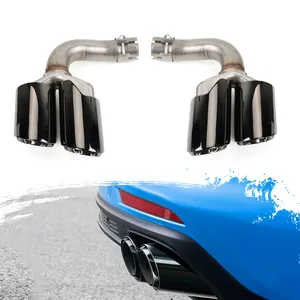 1 Pair Stainless Steel Hitam Muffler Pipa Ekor untuk Porsche Cayenne 18-22 Mobil Pipa Knalpot