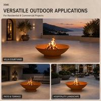 Bol à feu rond en acier Corten OEM avec poignée latérale, autoportant, à gaz, haute puissance calorifique, portable pour patio, jardin et aménagement paysager