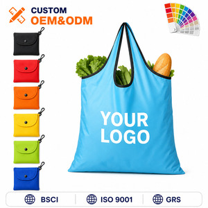 Custom Print Water Resistant Oxford <b>Fold</b> <b>Up</b> Foldable <b>Shopping</b> <b>Bag</b> <b>Folds</b> Flat Pouch Reinforced Seams 12 Colors Bulk Wholesaler - Product Image 1