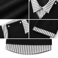 T-shirt Homme Personnalisé Effet Superposé Faux Deux Pièces Col Rayé Gilet Oversize Streetwear Vente en Gros Fabricant OEM ODM