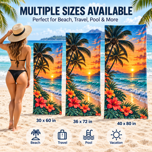 Toalla de playa Tropical Sunset de microfibra de secado rápido con estampado floral, rectangular, lista para la playa, para adultos - Product Image 3