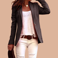 Veste décontractée pour femme à revers cranté, manches longues, un bouton, pour le bureau ou les affaires, avec poches