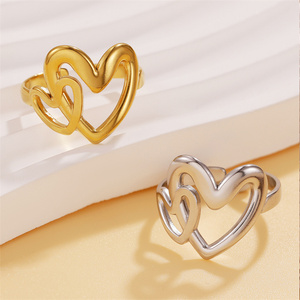 <span class=keywords><strong>Bague</strong></span> ouverte ajustable en acier inoxydable doré et <span class=keywords><strong>argent</strong></span>é de haute qualité, motif cœur irrégulier géométrique, pour femme, idéale comme cadeau de fête - Product Image 4