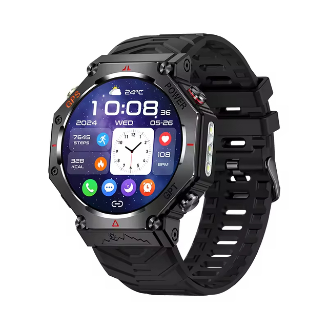 New KC91 Fashion1.39 Inch Large Screen BT Call Sports GPS Compass Flashlight 530mah Battery 3ATM Waterproof Smart Watch for Men