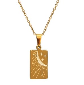 Collana con Segno Zodiacale in Acciaio Inossidabile, Ciondolo Quadrato in Oro 18k, Simbolo Stella Luna Cuore Occhio, Collana Delicata dei Tarocchi - Product Image 2