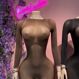 Soldes de printemps : Combinaison sexy transparente à manches longues pour femme, combinaison une pièce en maille, couleur unie, amincissante - Product Image 3