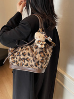 Sac Hello Cat Version Coréenne Rétro en Fourrure Peluche Léopard, Grand Sac Cabas Élégant avec Nœud Délicat